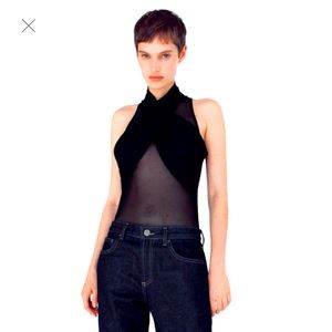 NWT SOLD‎ OUT- ZARA TULLE BODYSUIT  XLBlack-perfect condition!